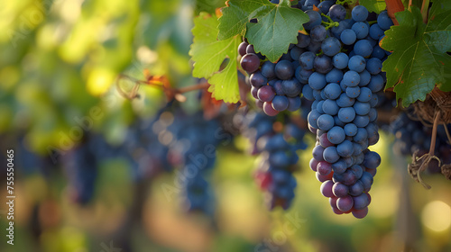 Close-ups of wine grapes hanging from vines background