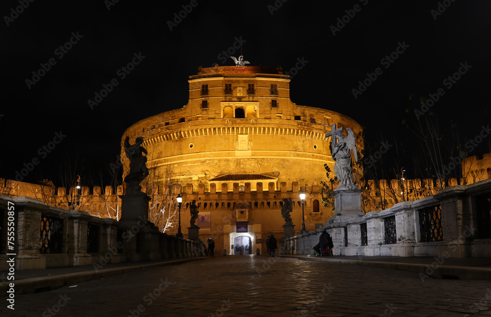 Castle of Sant'Angelo and the bridge at night in Rome, Italy	
