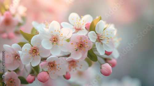 Close-ups of delicate blossoms with soft natural light background