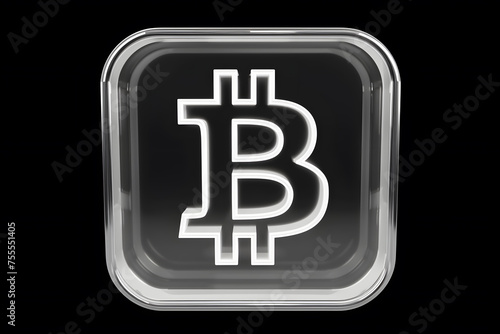 Bitcoin Symbol Encased in Crystal Clear Cube,Bitcoin symbol on transparent cube, 3D rendering isolated on  background