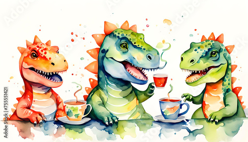 Cute dinosaur teaparty with copy space photo