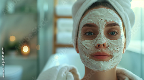 Woman with facial mask in a spa setting.