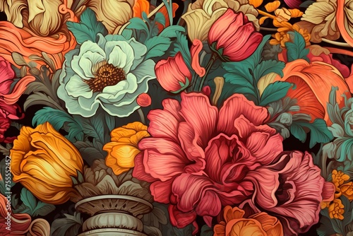 Wallpaper Mural pattern with colorful flowers Torontodigital.ca