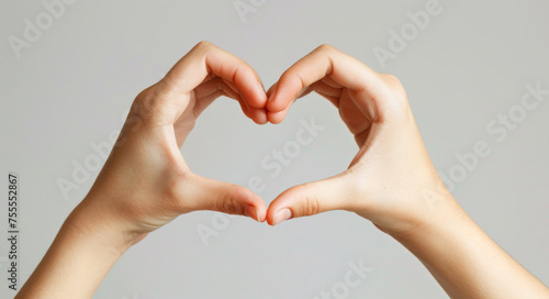 Close up of beautiful woman   s hands forming a heart shape gesture isolated from gray white background for health care  healthcare  charity  donation  love  hope  sharing  world heart day concept
