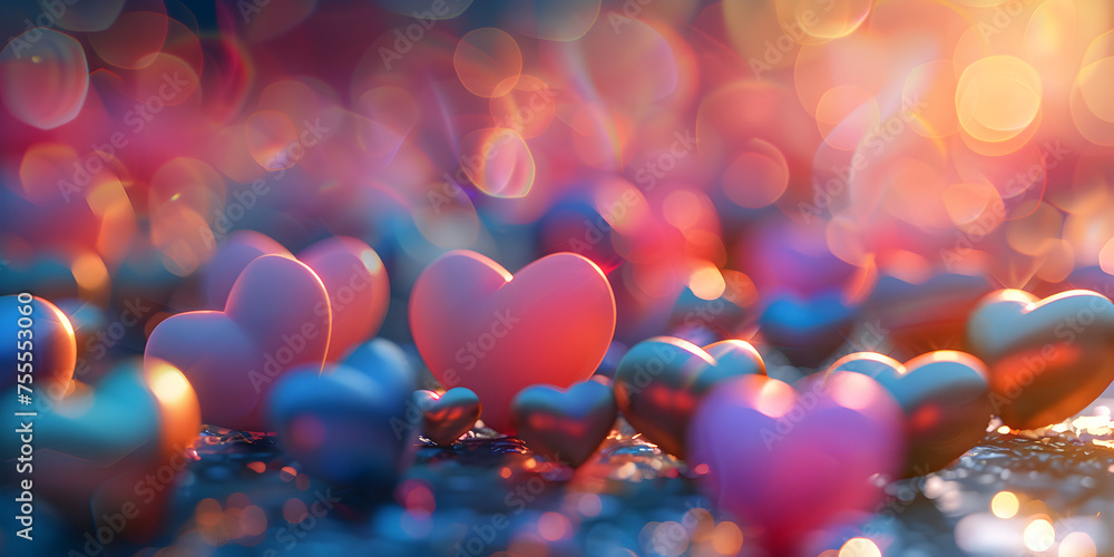 Abstract Bokeh Hearts Valentine Day Background, Valentine S Day Background With Colorful Hearts,