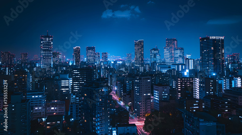 The contrast between urban landscapes and the night sky background photo