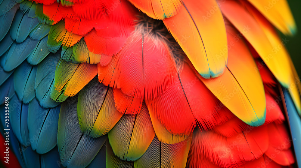 Obraz premium Close-ups of brilliantly colored feathers of exotic birds background
