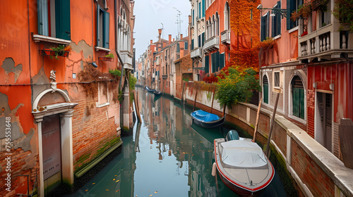 Classic views of Venetian canals with reflections in the water background