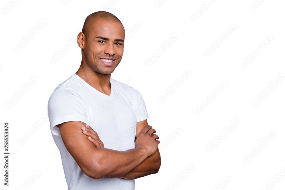 Φωτογραφία Close up photo strong healthy masculine dark skin he him his macho bald head arm