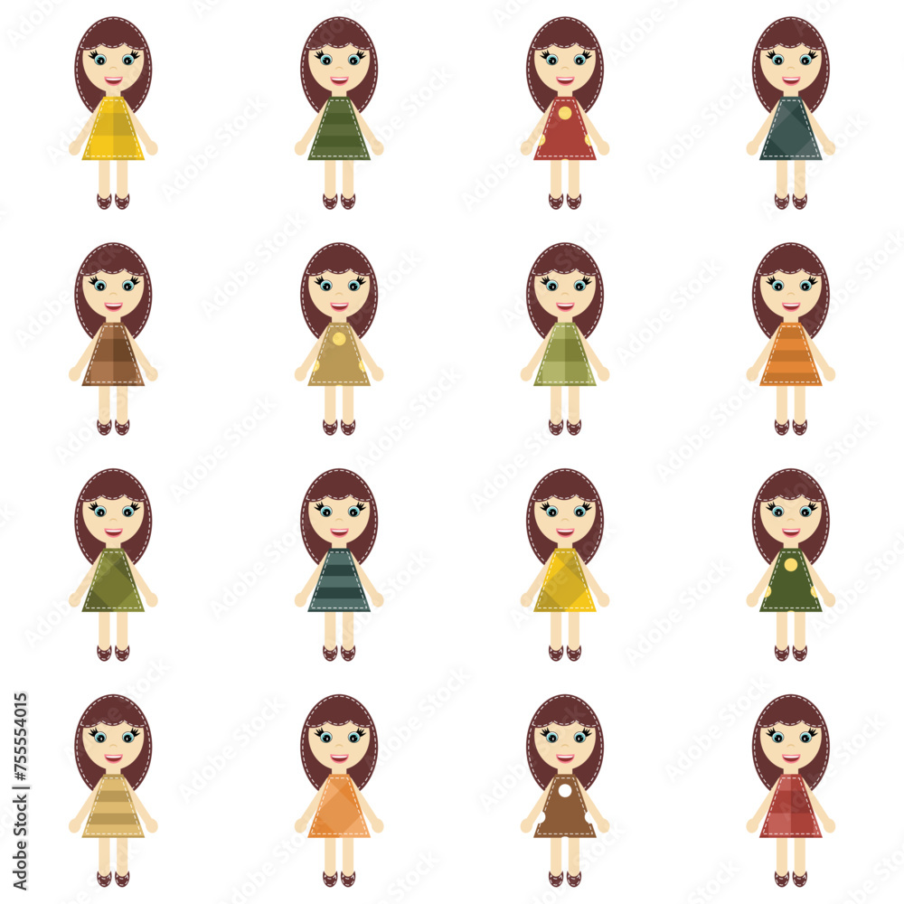 Set with different girls on white background Set with different girls on white background