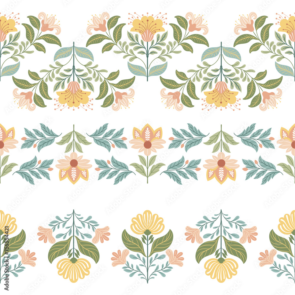 custom made wallpaper toronto digitalSeamless borders with floral patterns in folk style. Vector illustration