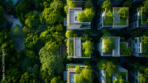 Aerial views capturing the contrast between greenery and urban architecture background photo