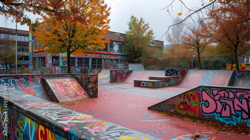 Urban landscapes with graffiti and ramps creating a dynamic backdrop background