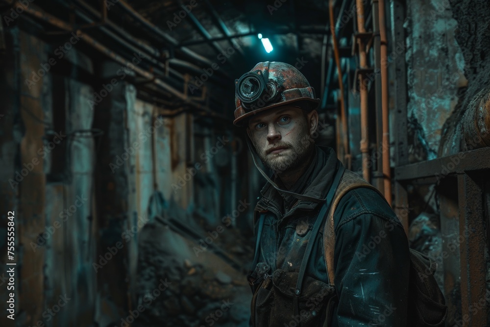 Naklejka premium miner in the mine,hard working proffession concept.