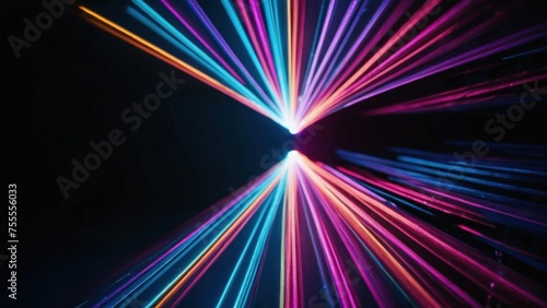 Abstract neon light with lens flare effect on black background. Colorful defocused pink blue purple neon lighting flare background photo