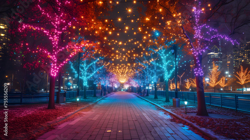 Festive atmosphere with a colorful display of lights background © SS Digital