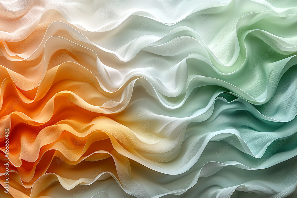 abstract background with a wavy texture in light green, orange and white colors, minimalist style