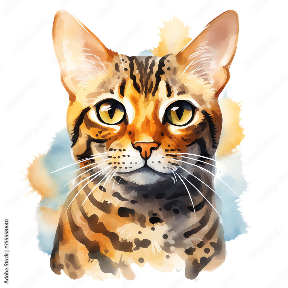 Fototapeta premium A watercolor painting of a bengal cat