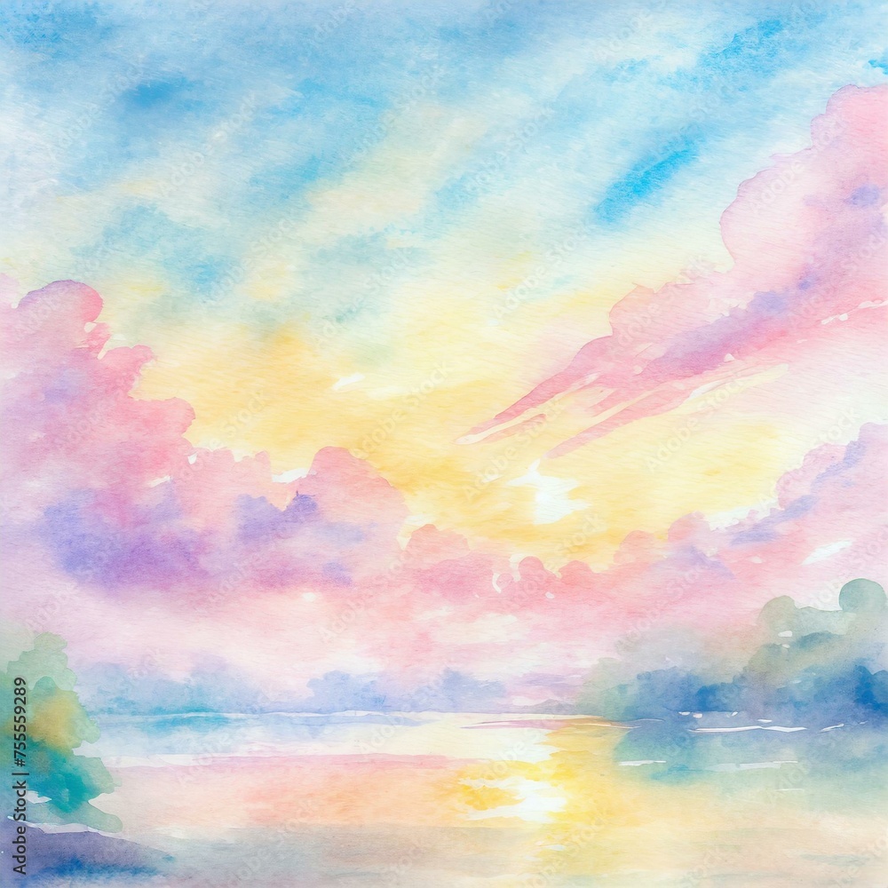 Watercolor Sky: A gentle, watercolor wash representing a serene sky.