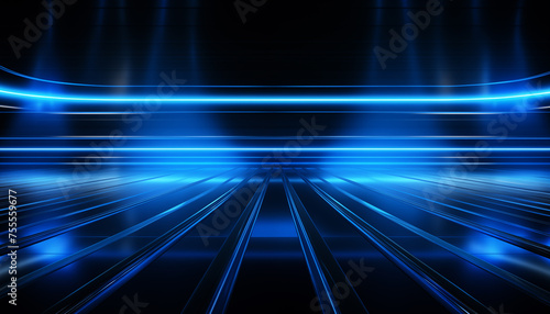 blue neon lines on black background. futuristic abstract background