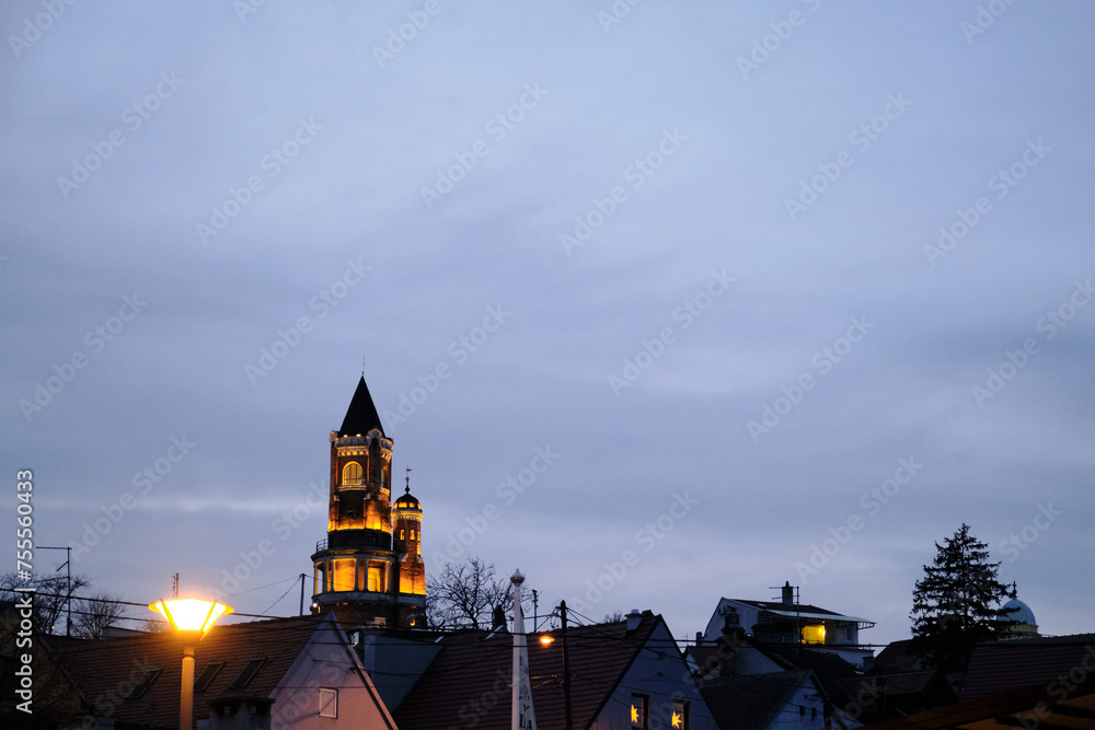 Gardos Tower in old town Zemun - Belgrade Serbia - architecture travel background. A popular tourist destination in the evening in spring. Austria-Hungary empire memorial tower in the distance Gardos Tower in old town Zemun - Belgrade Serbia - architecture travel background. A popular tourist destination in the evening in spring. Austria-Hungary empire memorial tower in the distance
