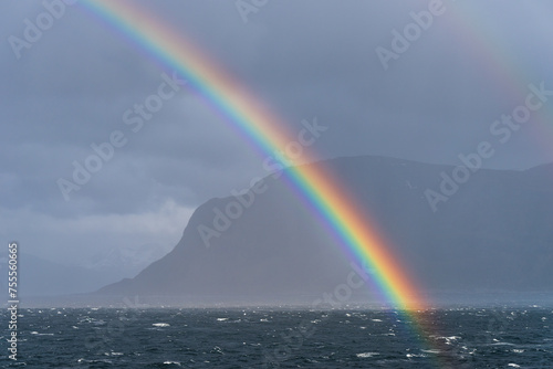 Rainbow over Mountains and Fiord around ALESUND  Geirangerfjord  Norway  Europe