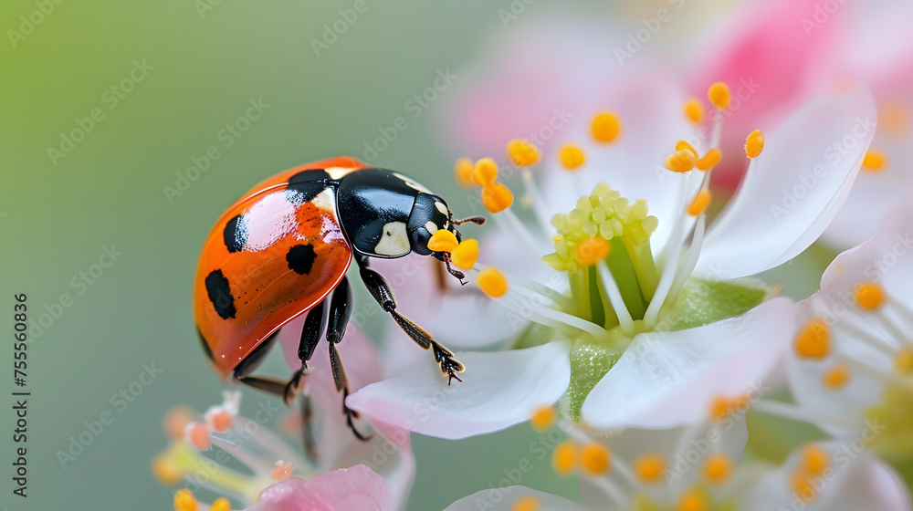 Fototapeta premium Insects in their natural habitats or on flowers background
