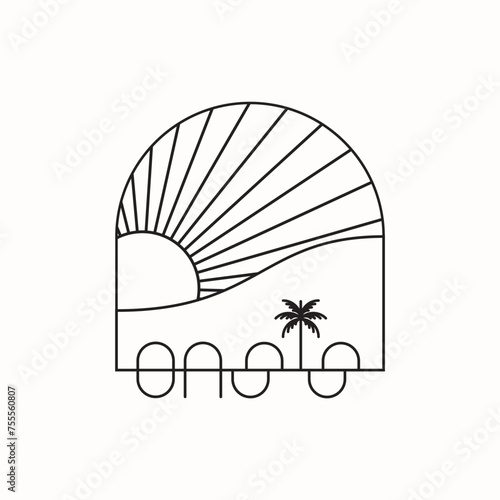 Logo with stylised type of an oasis in the desert.