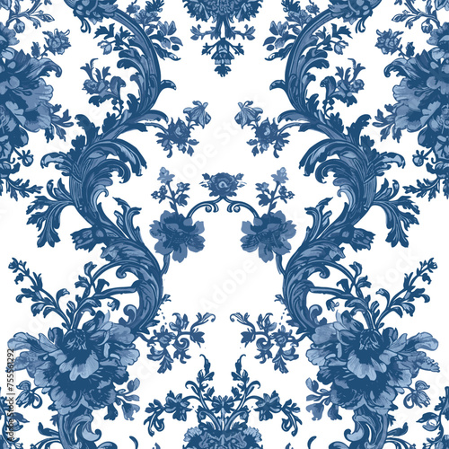 Toile De Jouy Vintage Floral Seamless Pattern Elegant Vector Graphics 12