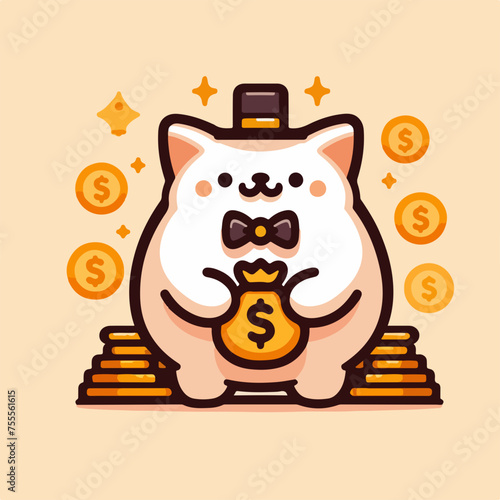 Rich cat. Finance, cat banker. Cartoon vector logo icon sticker tattoo.