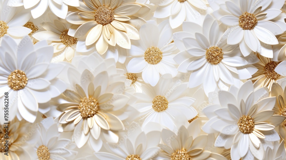 A field of white daisies with golden centers, suitable for festive occasions, luxury stationery, or as a decorative floral background. A field of white daisies with golden centers, suitable for festive occasions, luxury stationery, or as a decorative floral background.