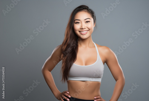 Beautiful Young Asian Woman Showcasing Strength and Determination in Dynamic Workout Poses, Fitness Session, Isolated Against a studio Background © fahryashari