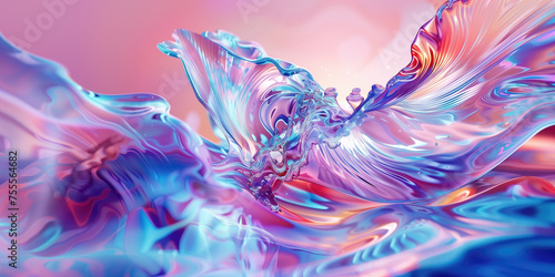 A vibrant digital artwork of abstract fluid shapes in pink and blue hues evoking a sense of movement and flow.
