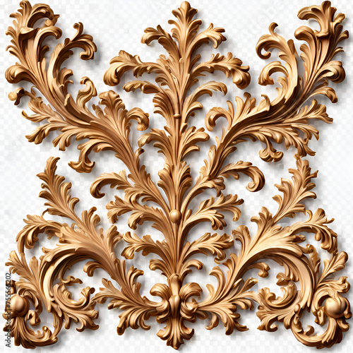 Golden baroque ornament on white background,ornamental, golden pattern, elaborate design, decorative art, 
