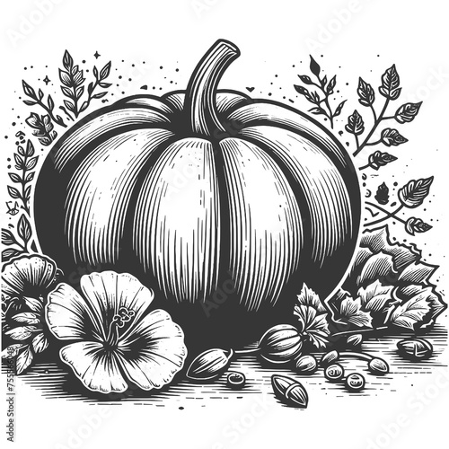 Wallpaper Mural Pumpkin fruit plant food sketch engraving generative ai raster illustration. Scratch board imitation. Black and white image. Torontodigital.ca