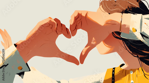 手でハートマークを表す男女