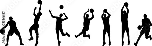 set, silhouette of men playing basketball on a white background vector