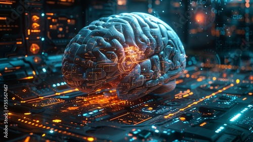 A brain is shown on a computer monitor with a glowing red spot