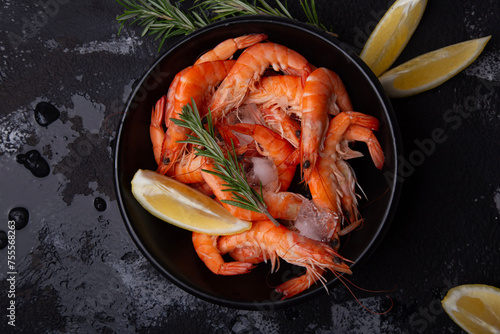 Chilled seafood succulent prawns ready to be served, for restaurant menus or cooking class material