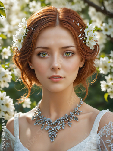 beautiful bride with spring blossoms