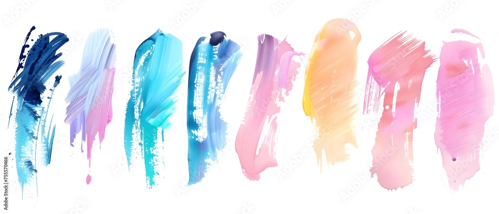 Various colors smears of lipstick, nail polish or Lip gloss. brush strokes isolated on white background. for Beauty cosmetic design samples. copy space. mock up.