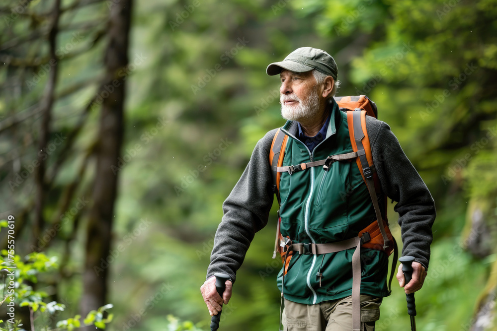 Active Senior Man Hiking Outdoors.,Active elder people, Adventure Active Senior Man Hiking Outdoors.,Active elder people, Adventure