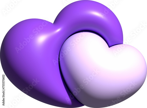 3D purple heart shape, icon heart, love and like buttons for emoji, heart sticker photo