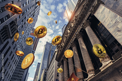 finance, BTC, crypto and stock prices and chart showing stock market