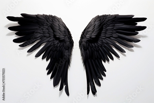 Black angel wings on a white background. Generative Ai