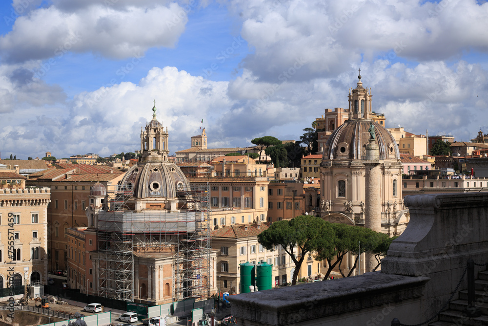 Looking over Rome City with various ancient buildings and Basilica's