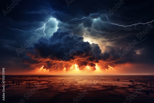 Dark Thundercloud Filled With Lightning Overcast. Generative AI © Uliana