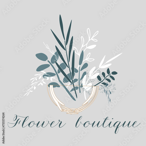 Elegant botanical logo for a flower boutique with delicate foliage and script.