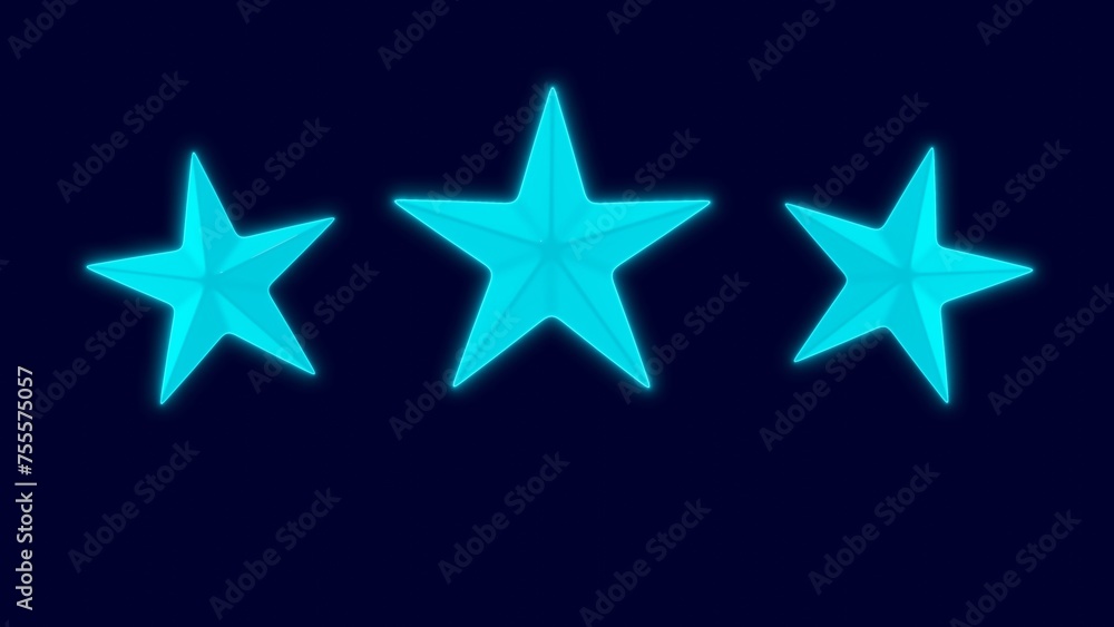 3 neon stars rating isolated on dark blue background. Modern wire frame design 8killustration. 3 neon stars rating isolated on dark blue background. Modern wire frame design 8killustration.