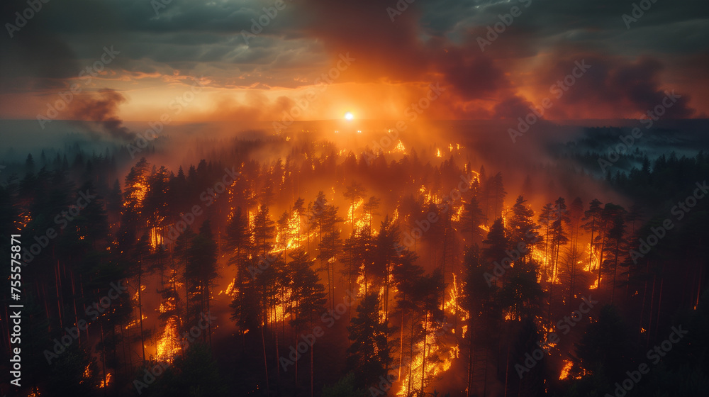 Enormous wildfire threatens biodiversity, underscoring fragility of ecosystems - obrazy, fototapety, plakaty 